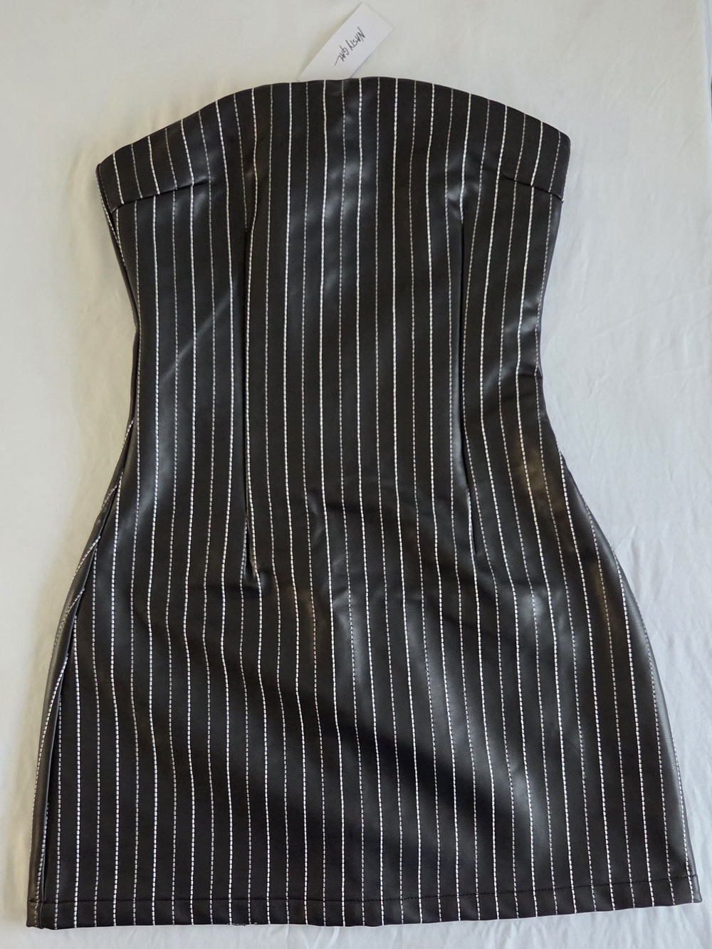 Nasty Gal Black Strapless Pinstripe Mini Dress
